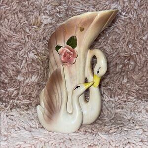 Vintage - Elegant Swan Ceramic Vase - Pink and Cream